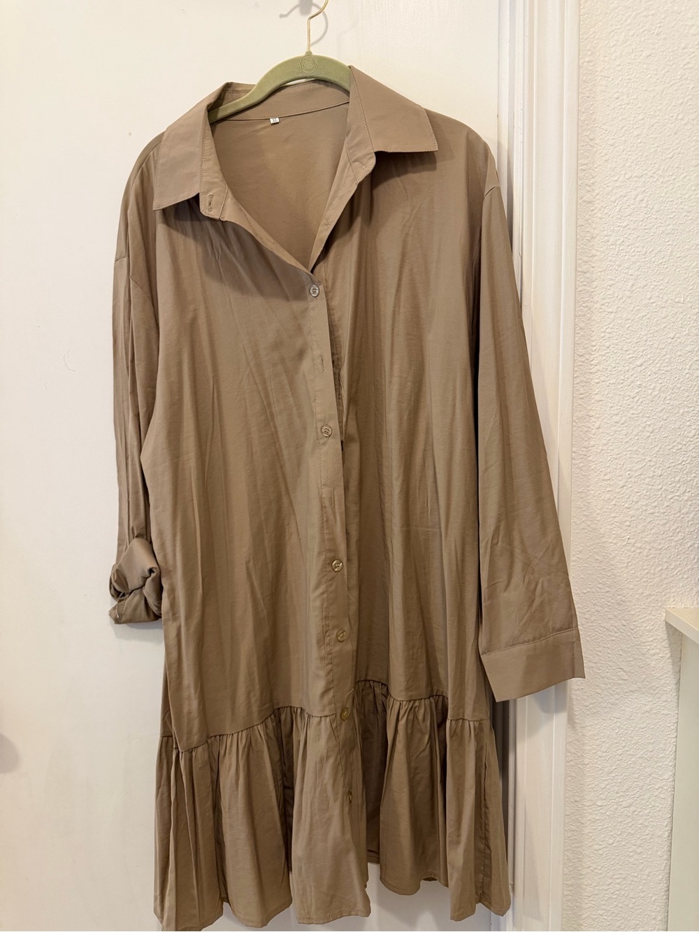 Taupe Button-Front Shirt Dress NWOT